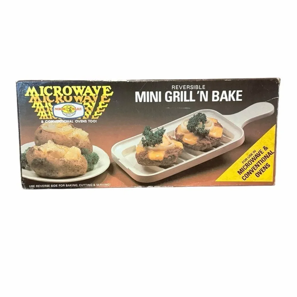 Vintage Nordic Ware Microwave Mini Grill N Bake Reversible Pan w Box Instruction